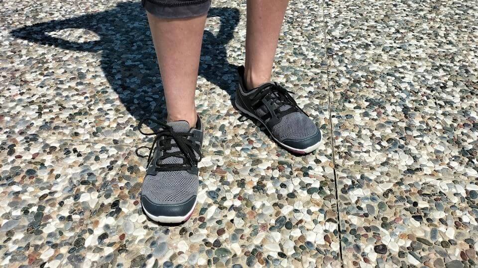 Elly's feet in a sustainable minimalist running shoe-zelen review-xero shoes