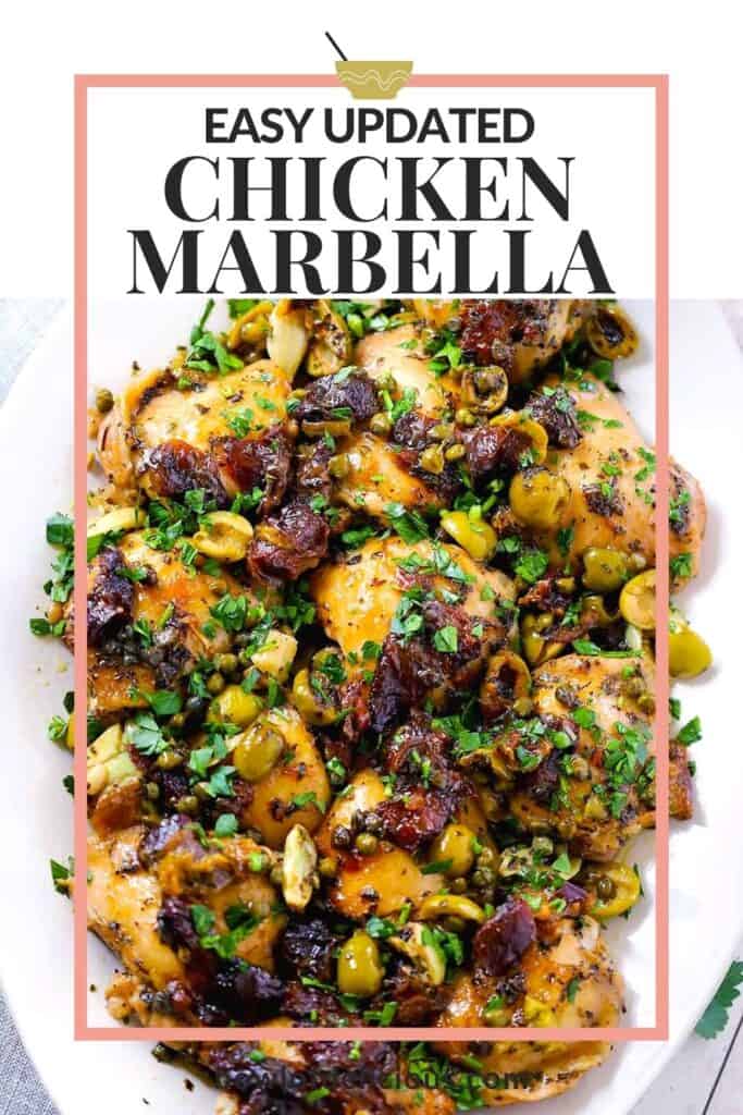 Pinterest image for Chicken Marbella.