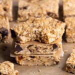 Easy baked oatmeal breakfast bars with a bite taken out