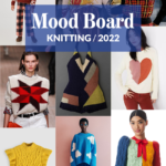 Hands Occupied's 2022 knitting mood board. | A collage of inspiration for modern knitting, with text reading, "Mood Board Knitting / 2022"