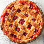 fruit pie topped with lattice pie crust