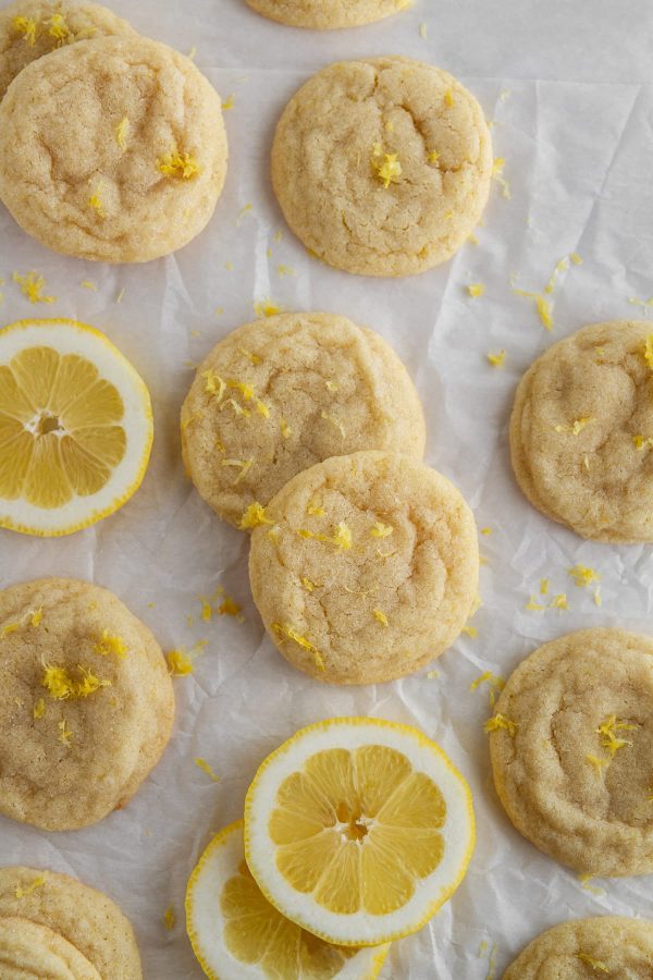 lemon sugar cookies on a baking sheet