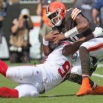 Deshaun Watson, under siege, sacked a career-high 8 times as Browns upset 21-15 by Giants, fall to 1-2