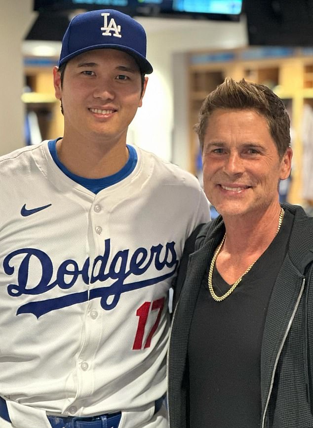 Shohei Ohtani posed with Rob Lowe for a photo that was posted to his Instagram in May