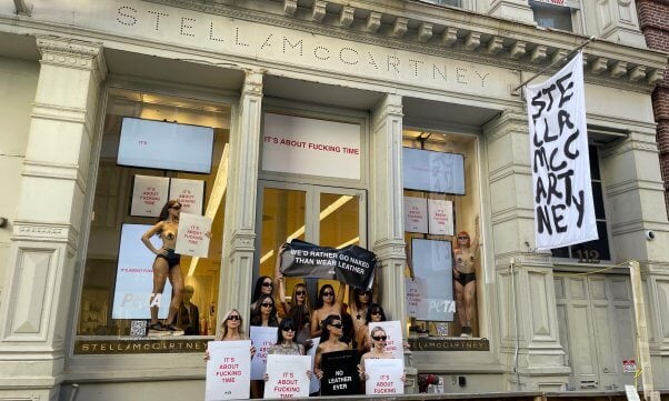 Protesters in front of Stella McCartney