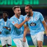 Celta Vigo's Borja Iglesias celebrates with Oscar Mingueza after scoring on August 26, 2024