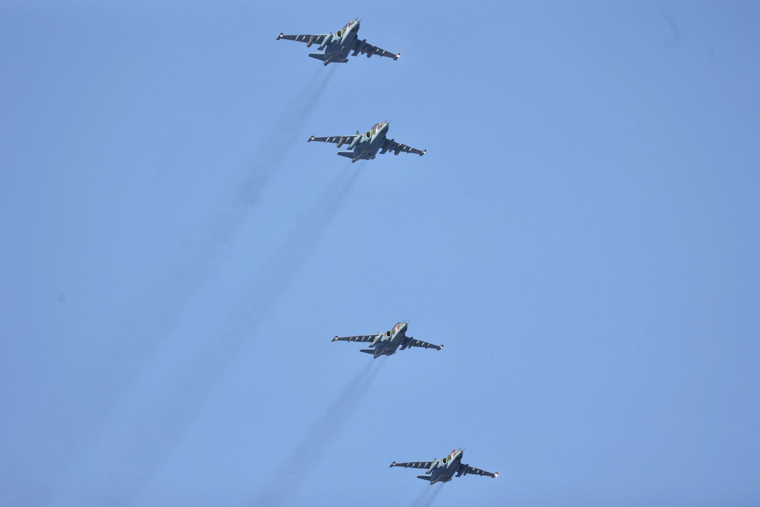 Fighter jets fly in formation