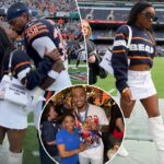 Simone Biles kisses Jonathan Owens on sideline before Bears game