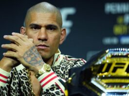 Alex Pereira of Brazil is seen on stage during the UFC 307 press conference at Salt Palace Convention Center on October 03, 2024 in Salt Lake City,...